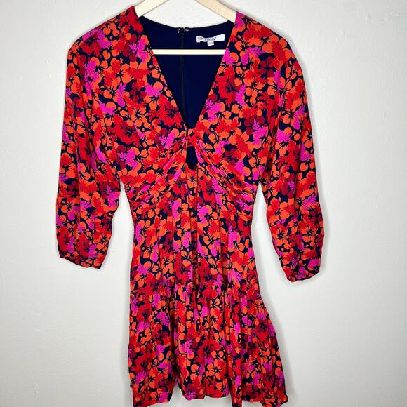 Derek Lam 10 Crosby Talia Babydoll Dress 00 Floral Cocktail Mini Party V-Neck - Picture 2 of 13